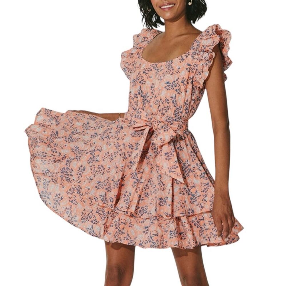 Cleobella Britt Ruffle Mini Dress in Positano Pink Floral Women’s Size Medium - Picture 7 of 7